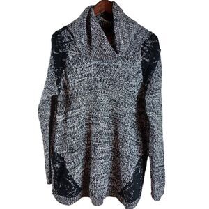 CB Established 1962 Cowl Neck Knit Lace Long Sleeve Black White Women Sweater XL